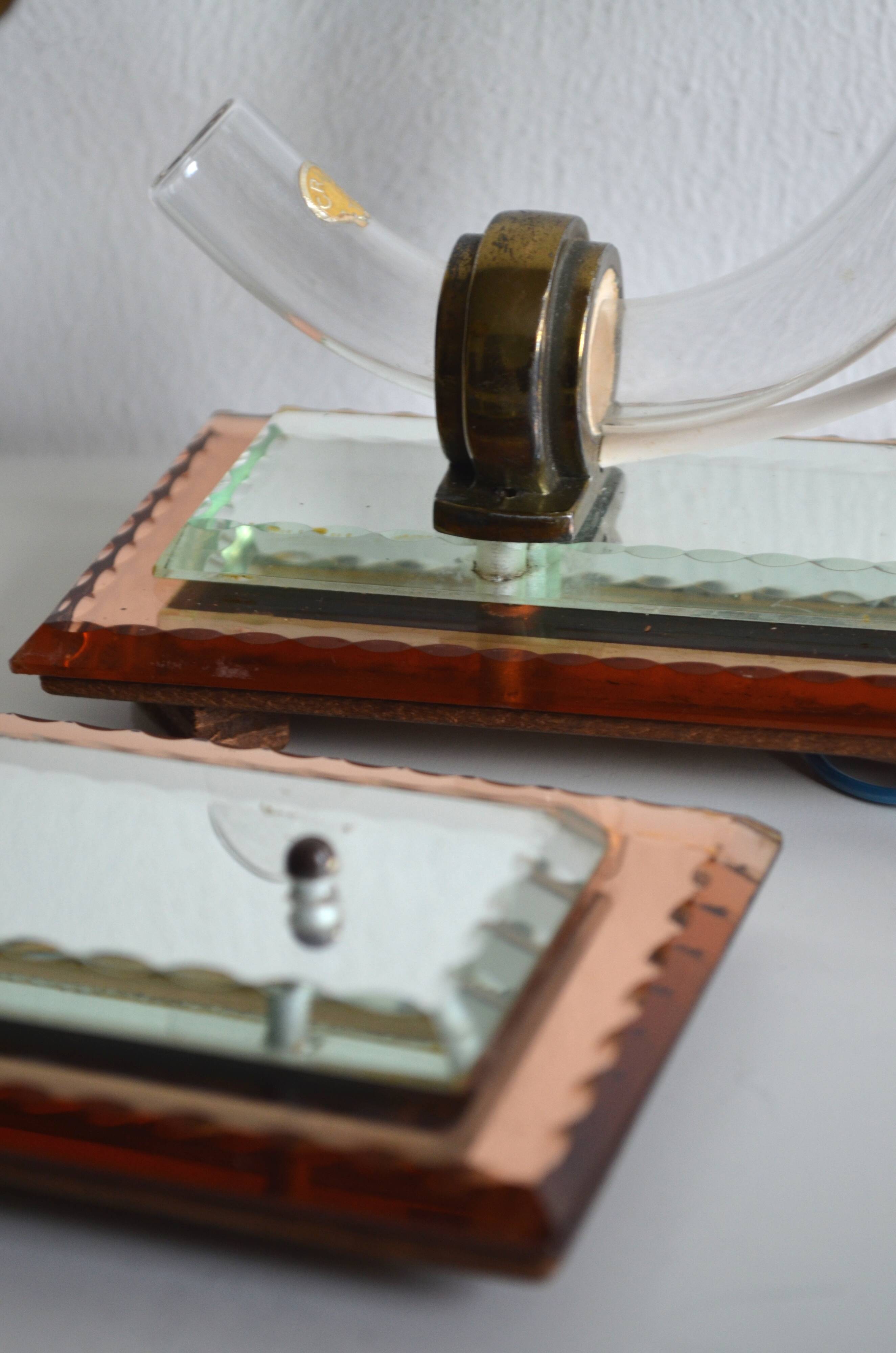 Pair of mirror and crystal wall lights from the 1940s-50s.