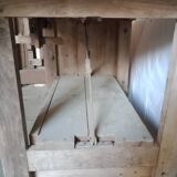 antique workbench with one drawer and two vices