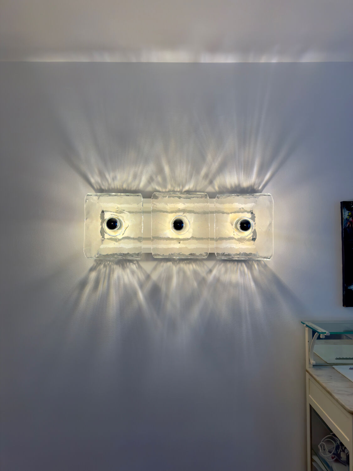 large ceiling lights or Murano glass wall sconces probably by Mazzega