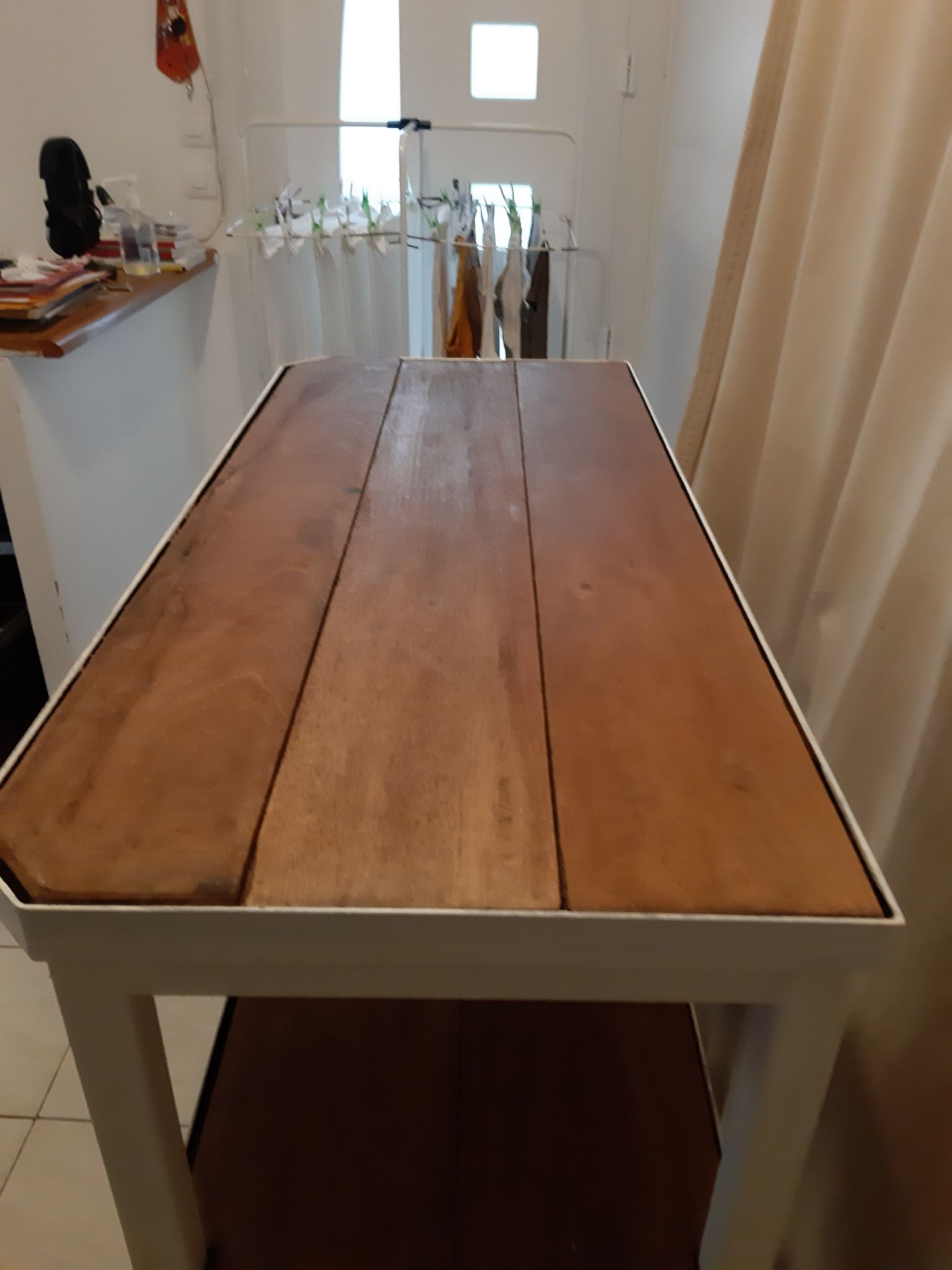 Console industrielle fer et bois exotique
