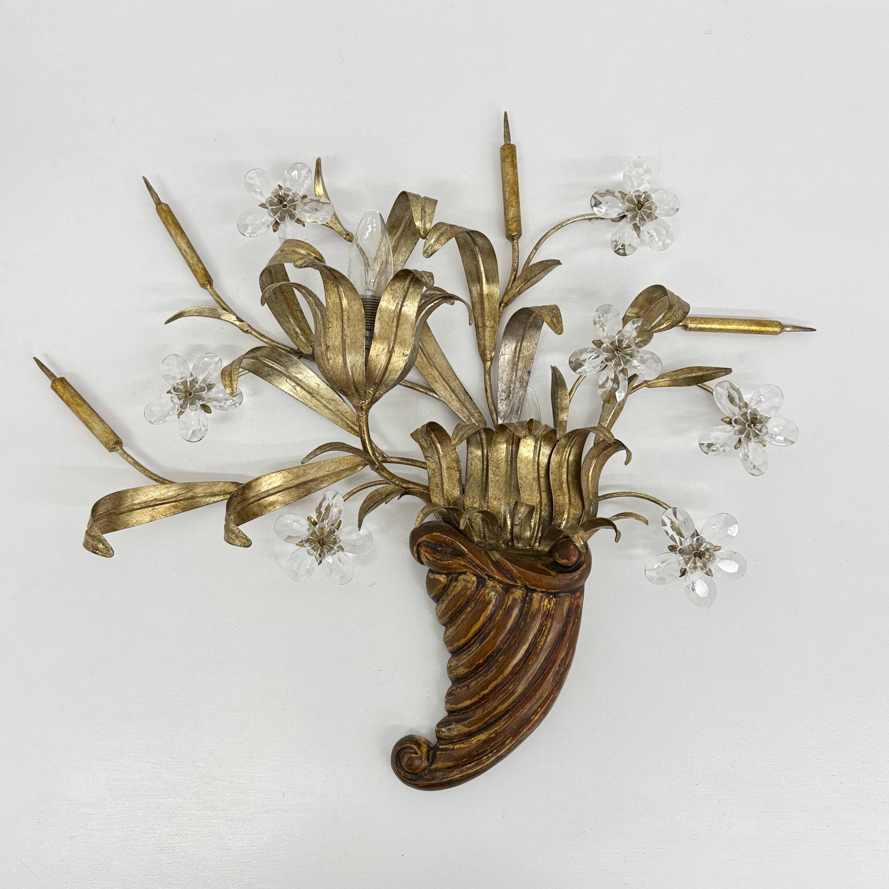 Mid-century design banci style wall lamp sconce crystal flower bouquet
