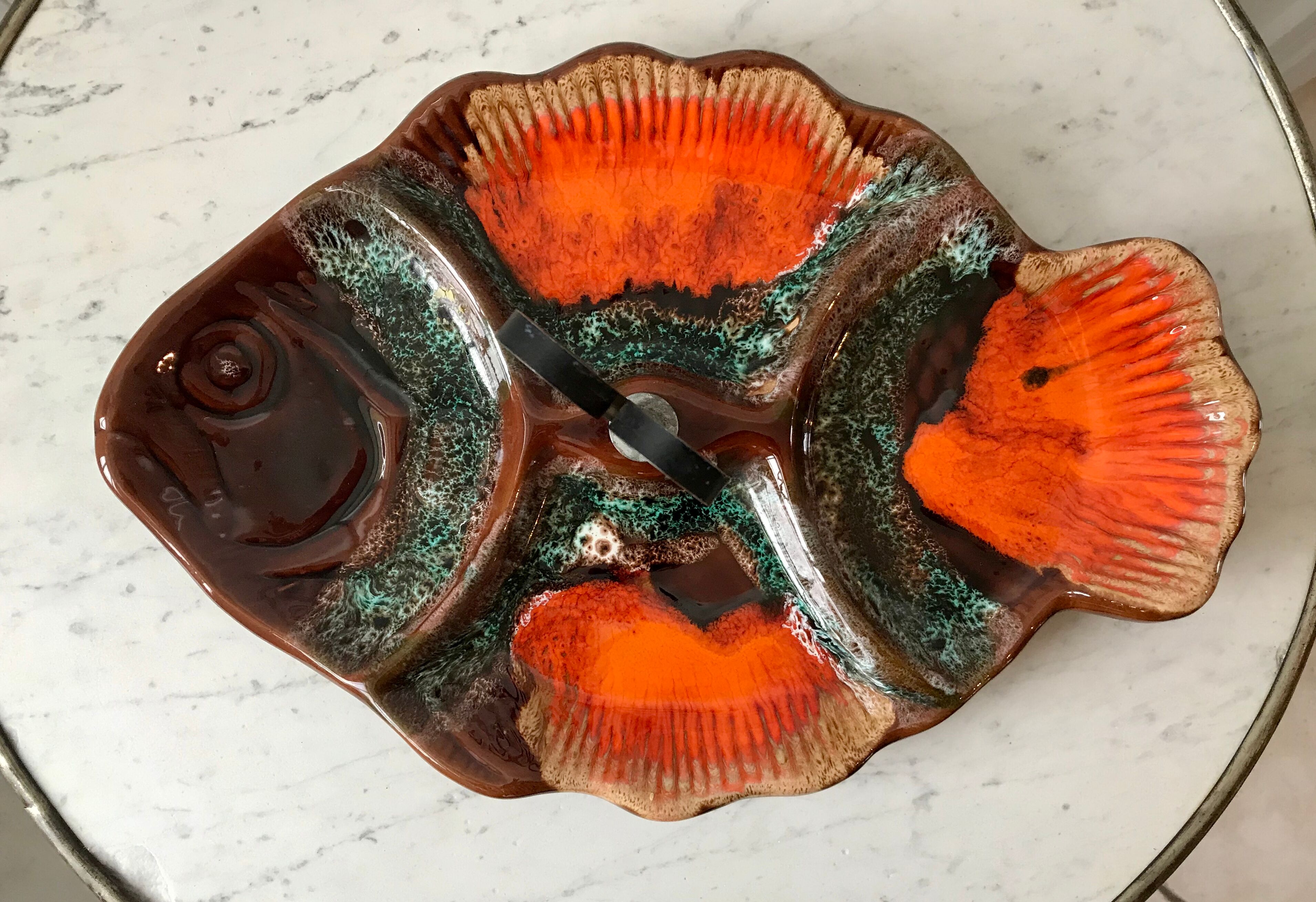 Aperitif dish fish shape signed Vallauris 70s