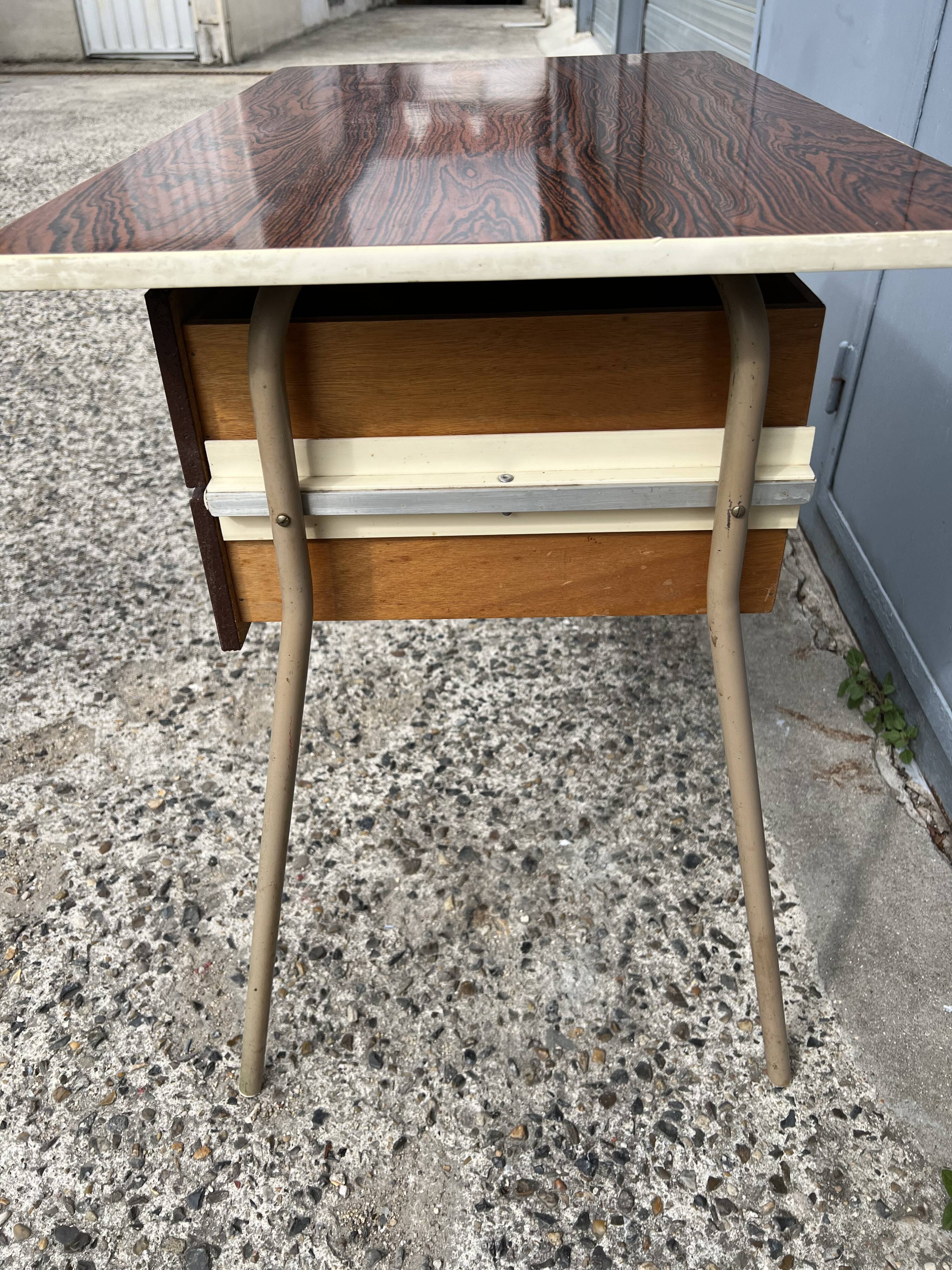 Small vintage desk with formica drawers and 70s chair