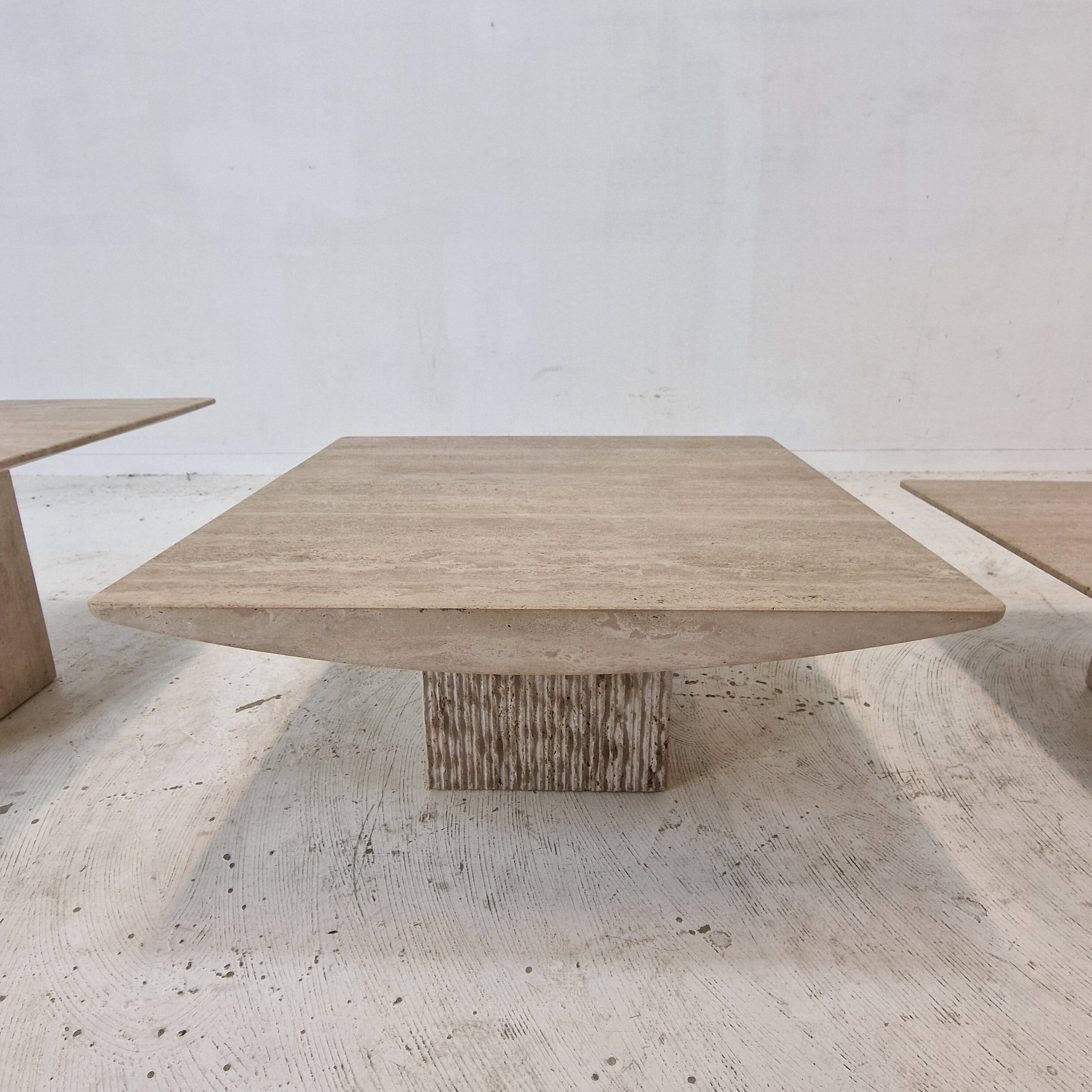 Set of 3 Italian Travertine Coffee or Side Tables, 1980s
