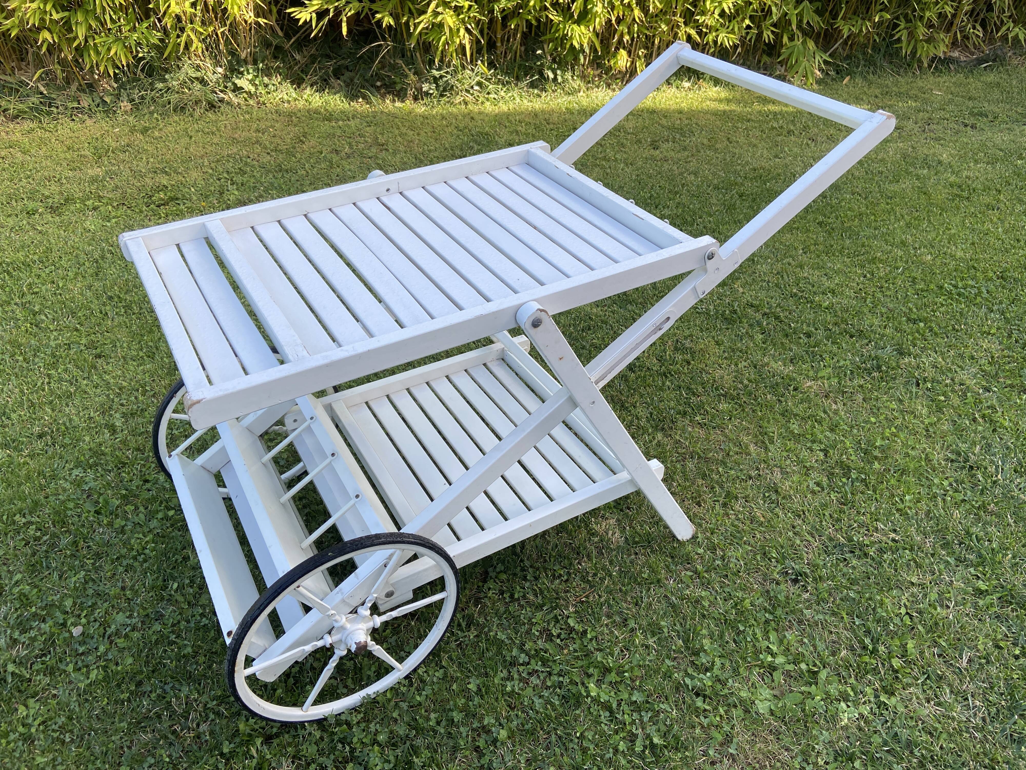 Service trolley terrace with wheels Desserte vintage bar Mid-century 1980