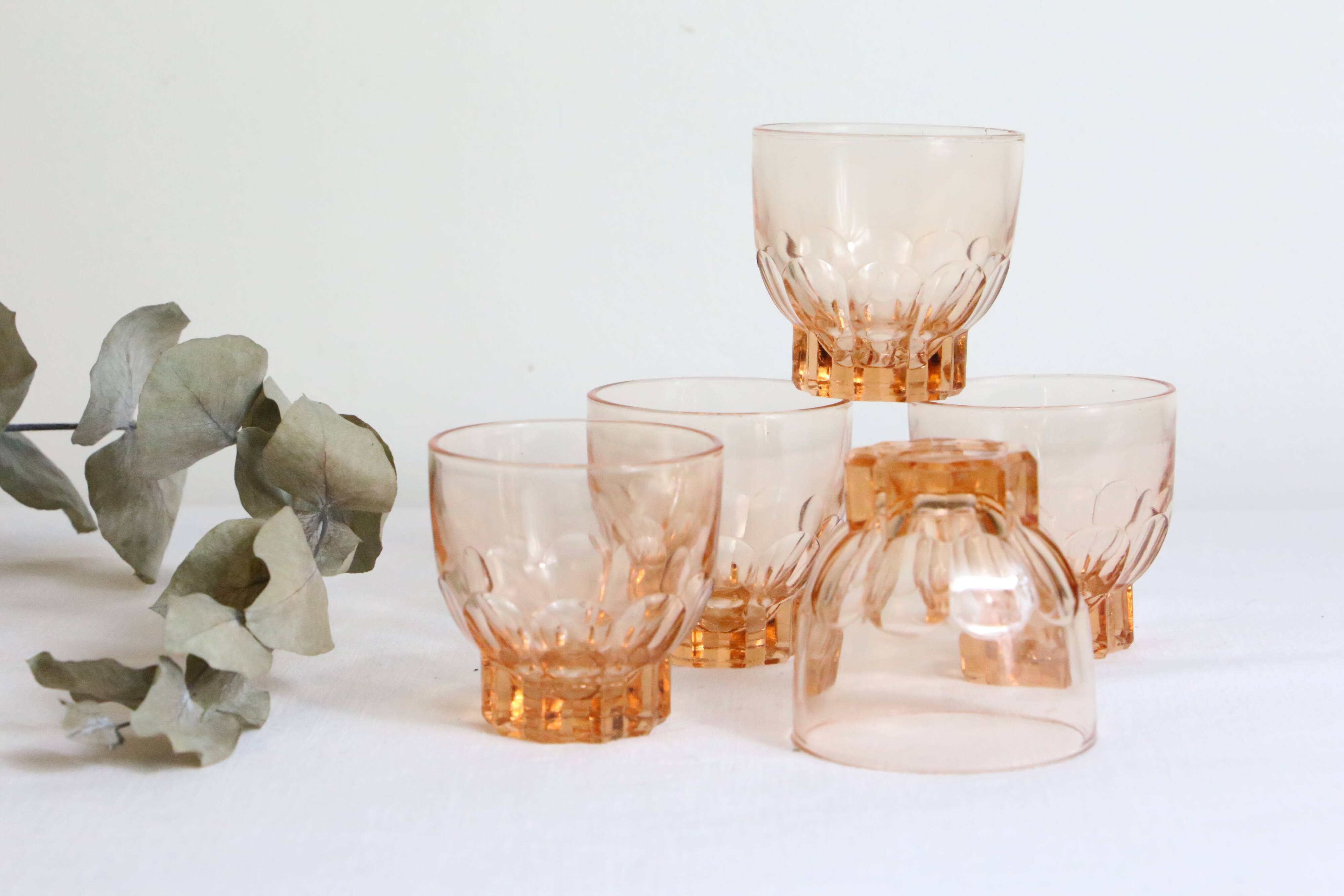 Set de 5 verre à liqueur en verre rose