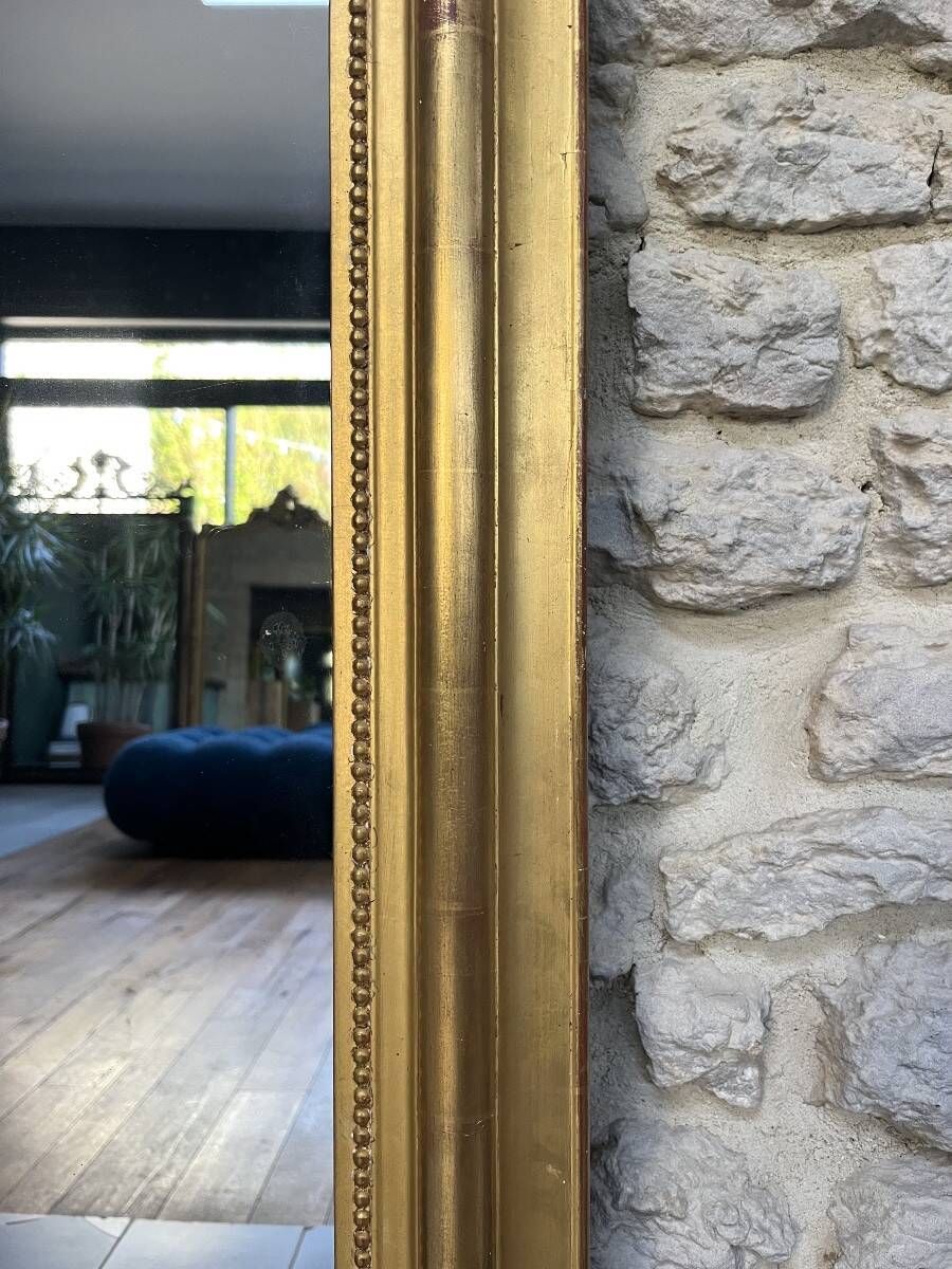 Antique Louis-Philippe mirror with a pediment, 160/93cm, gilded with gold leaf, mercury glass.