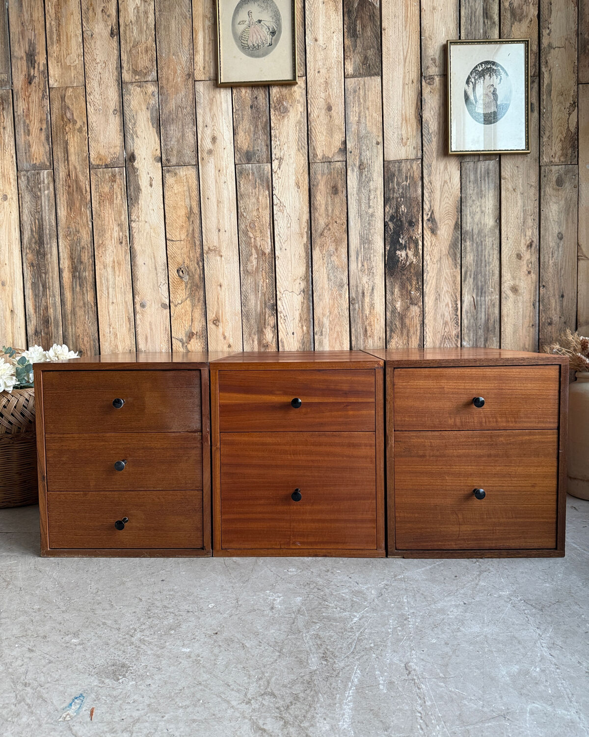 Trio of vintage chests of drawers