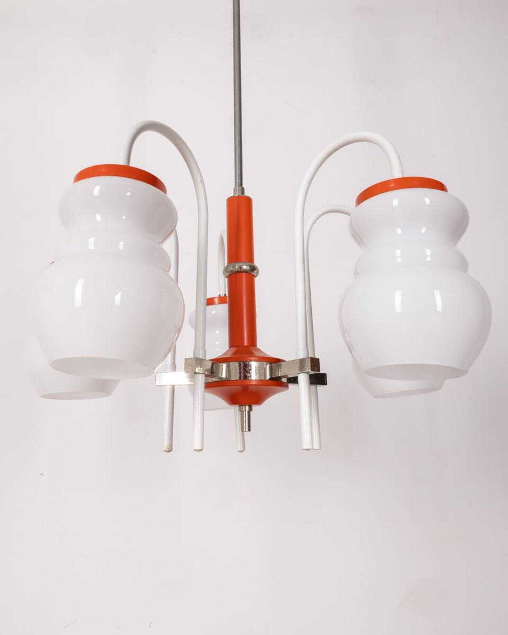 Vintage 70's chandelier in orange metal and glass italian design
