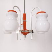 Vintage 70's chandelier in orange metal and glass italian design