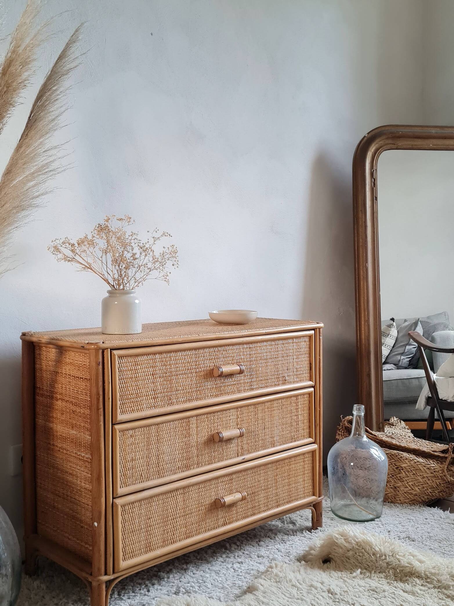 Vintage rattan chest of drawers circa 1970s