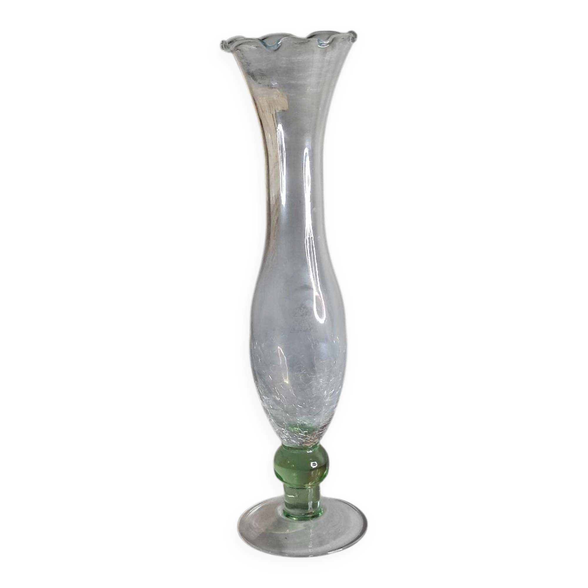 Crackle glass tulip vase