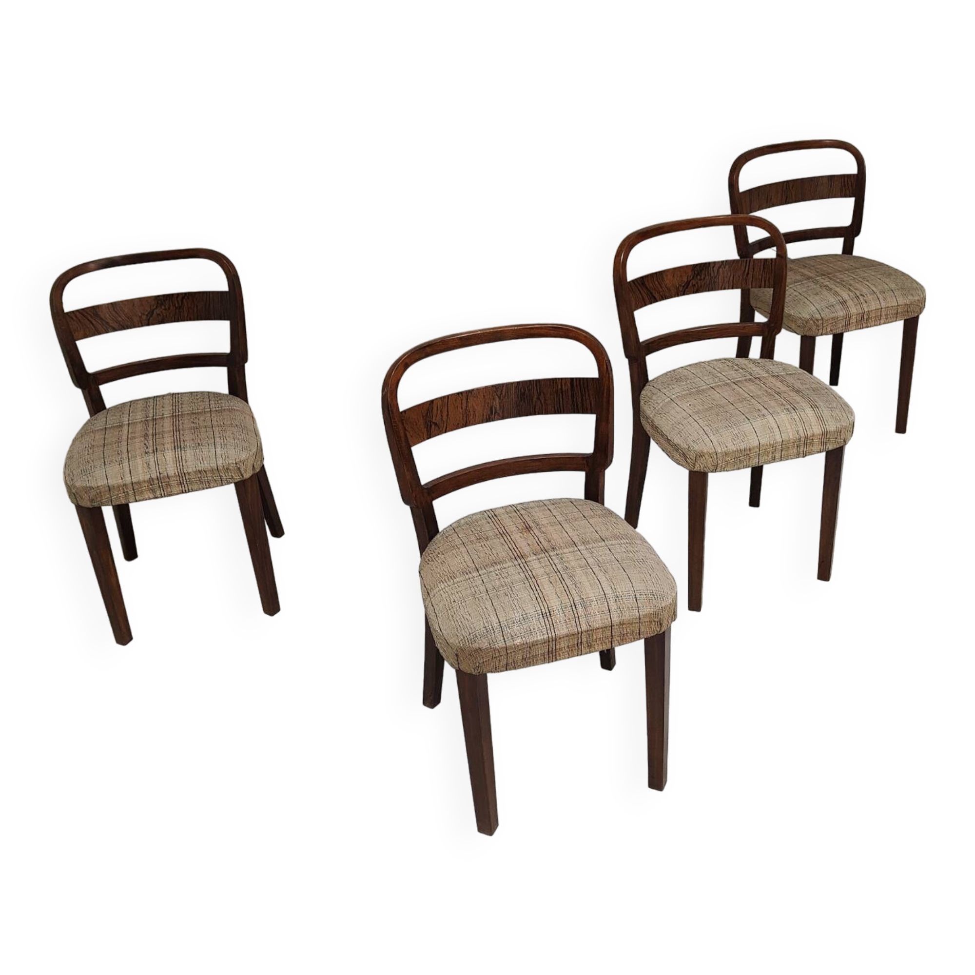 Set of 4 Fischel art deco chairs, fabric and walnut, year 30
