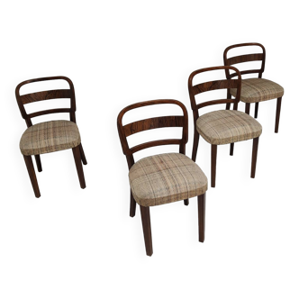 Lot de 4 chaises Fischel art déco tissu et noyer année 30