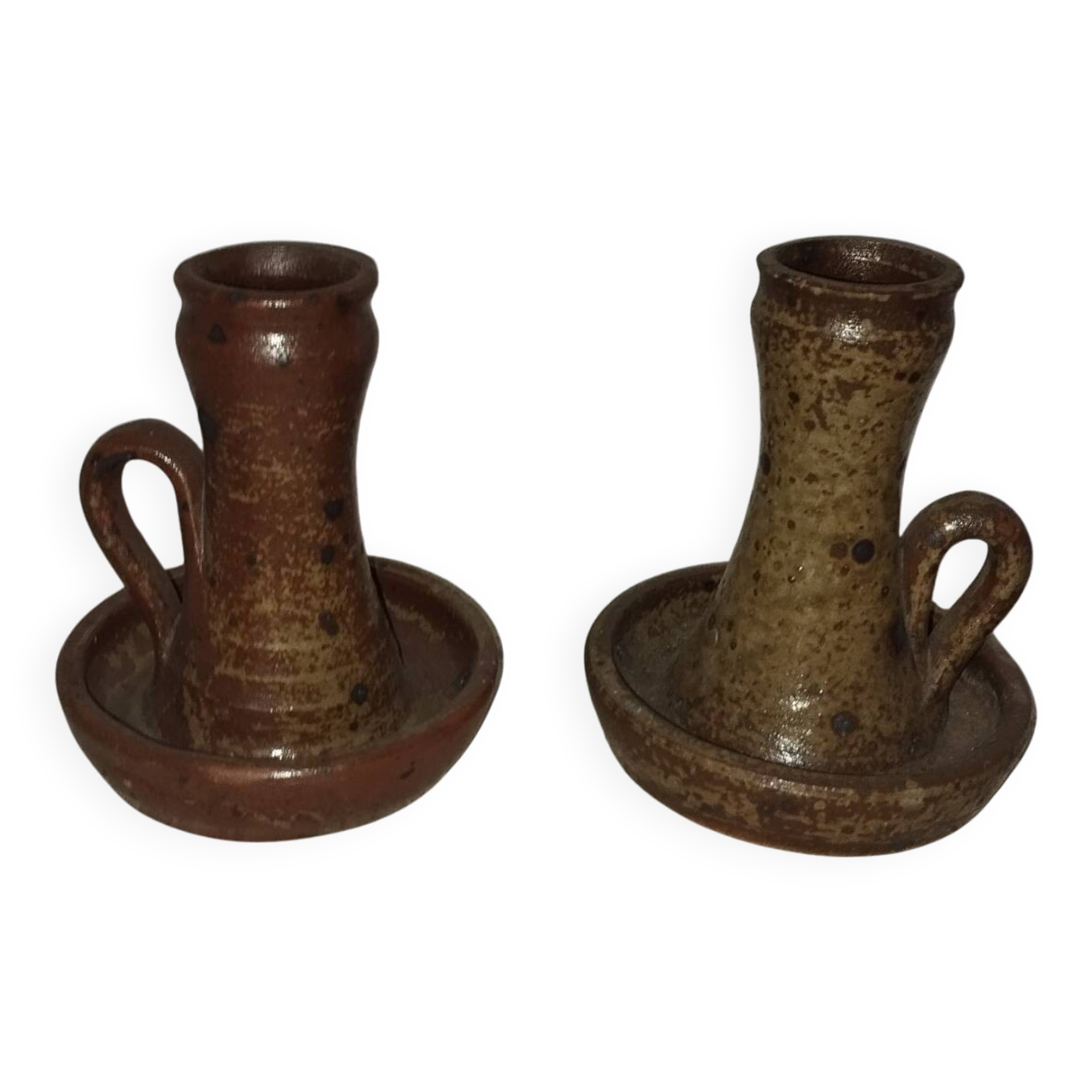 Pair of pyrite stoneware candlesticks from the 50s