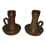 Pair of pyrite stoneware candlesticks from the 50s