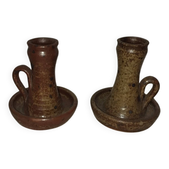 Pair of pyrite stoneware candlesticks from the 50s