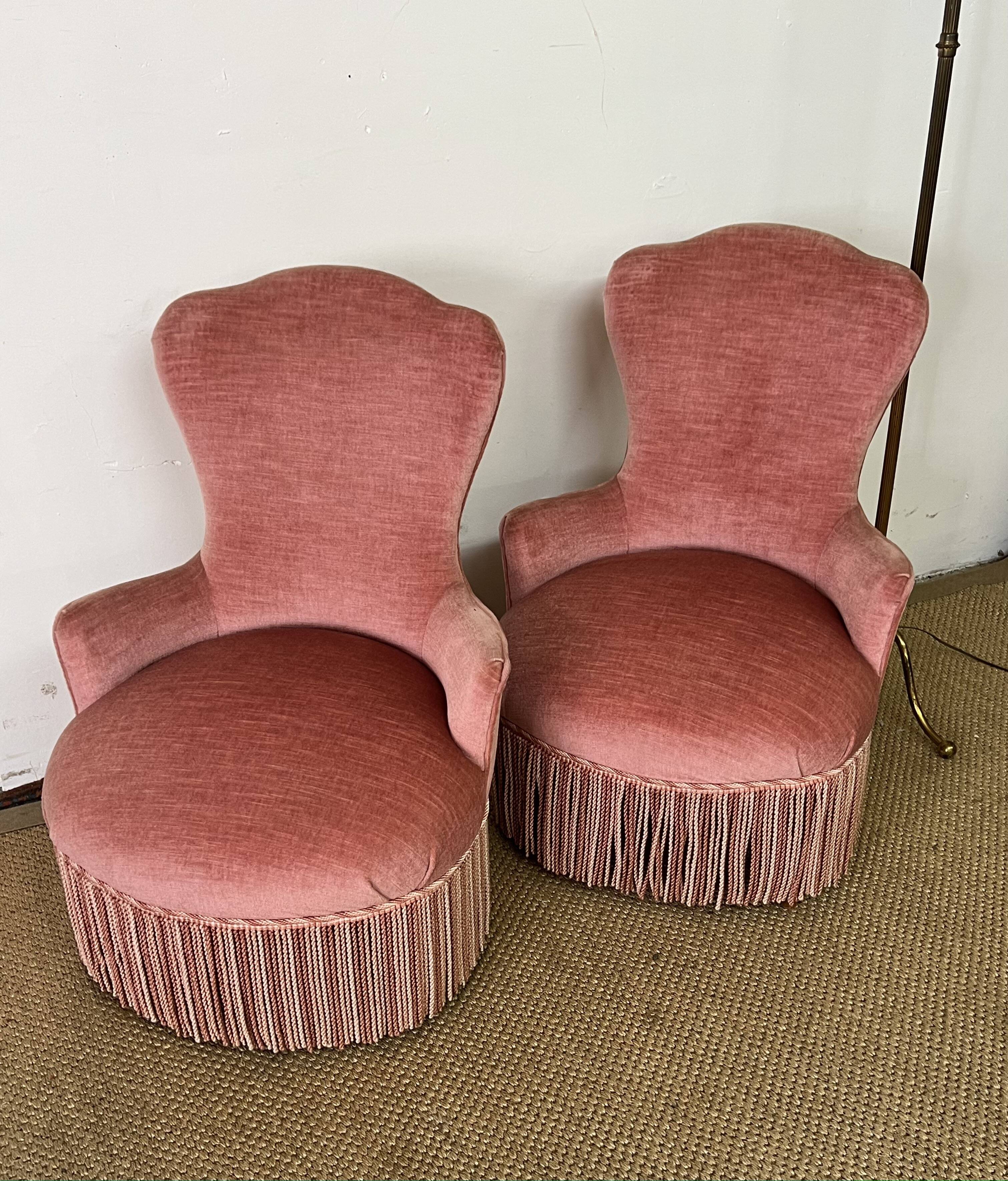 Paire de fauteuils crapaud rose poudré