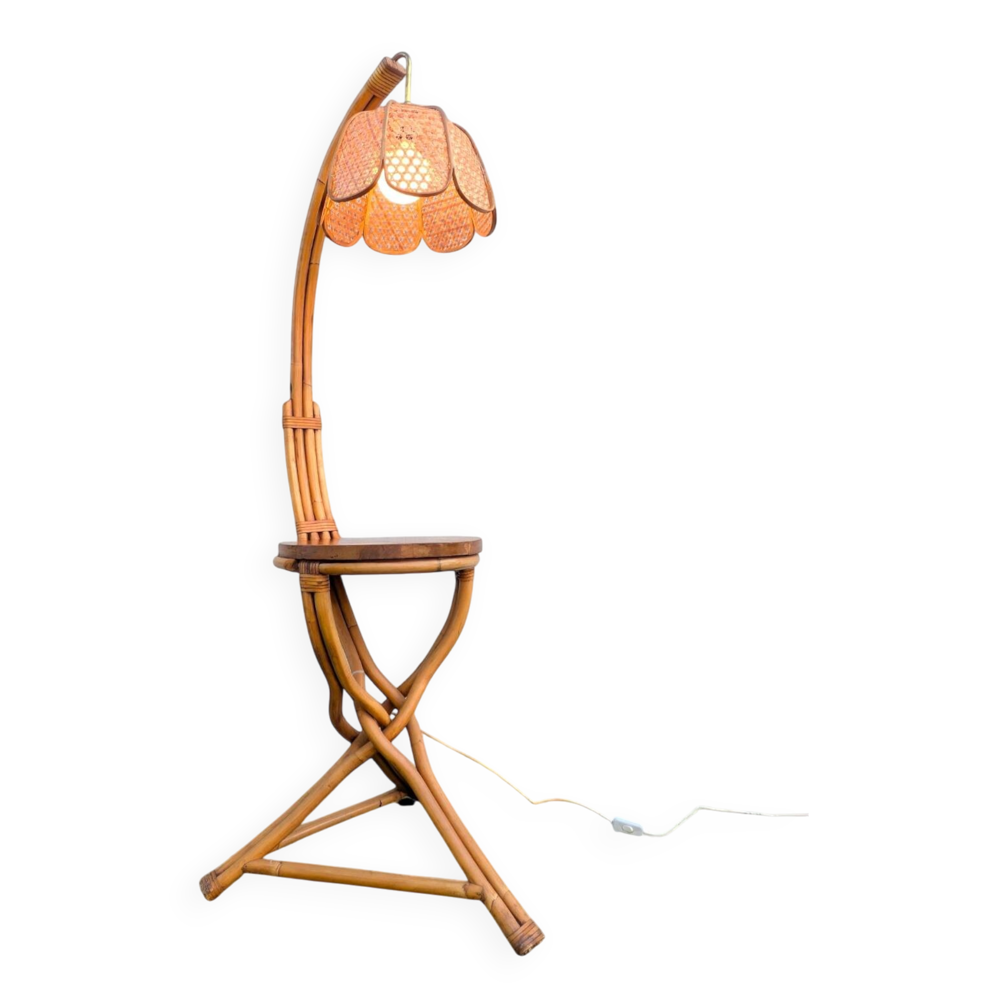 Vintage rattan and bamboo floor lamp, 1960s