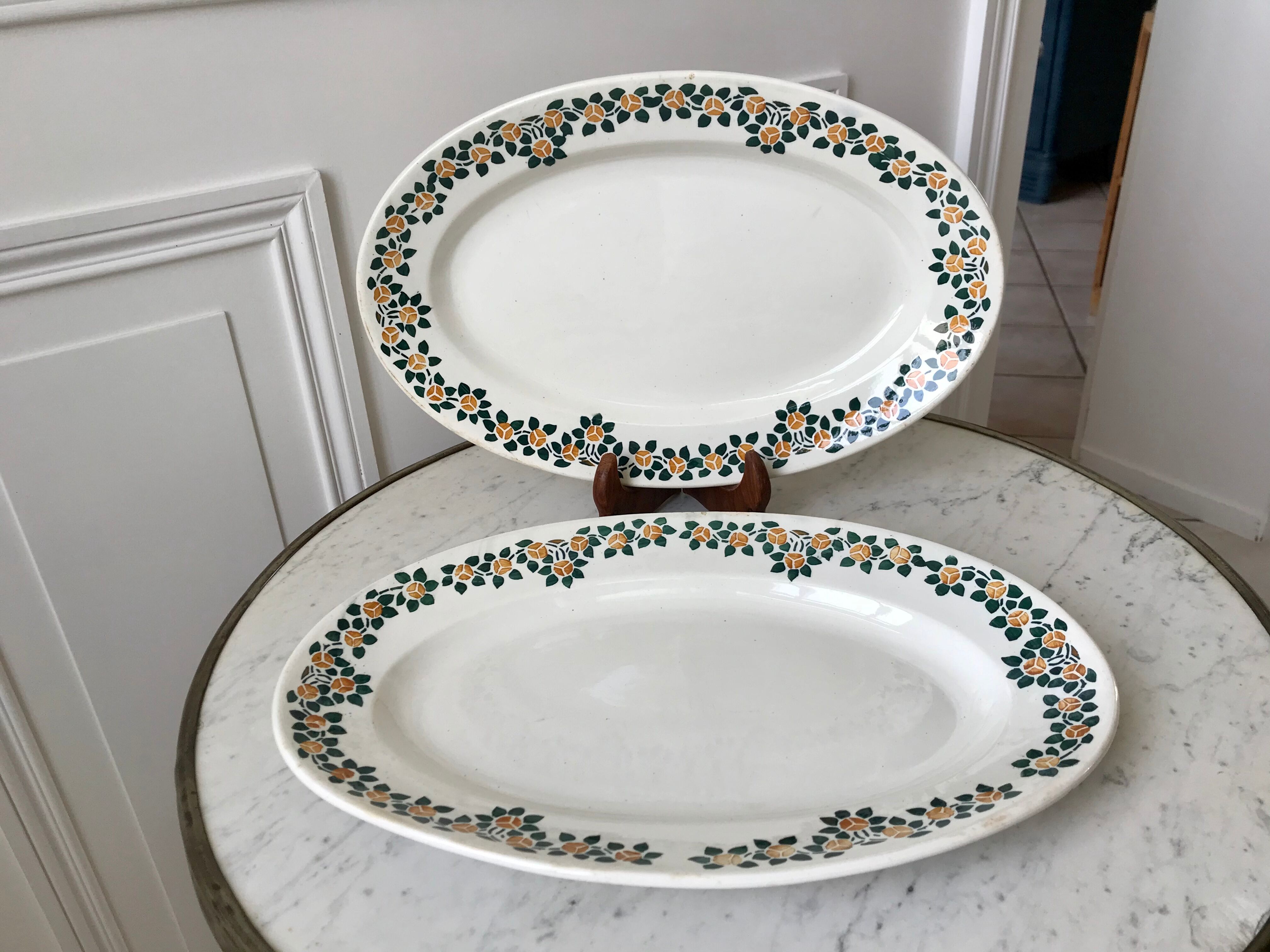 Duo of oval dishes earthenware New Givors model "Rita" 30s