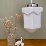 Vintage art deco globe pendant light in white opaline