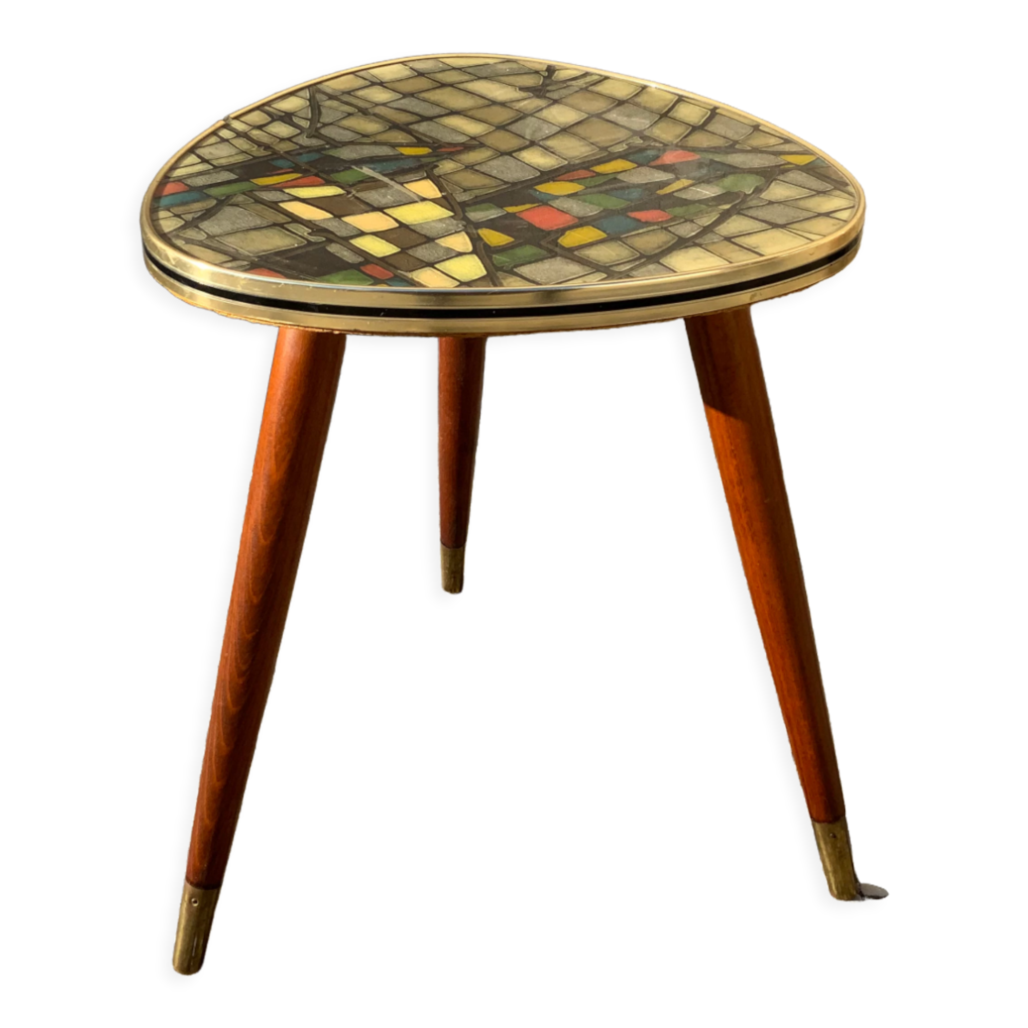 Vintage coffee table pedestal table tripod vintage formica ceramic style tray end of sofa