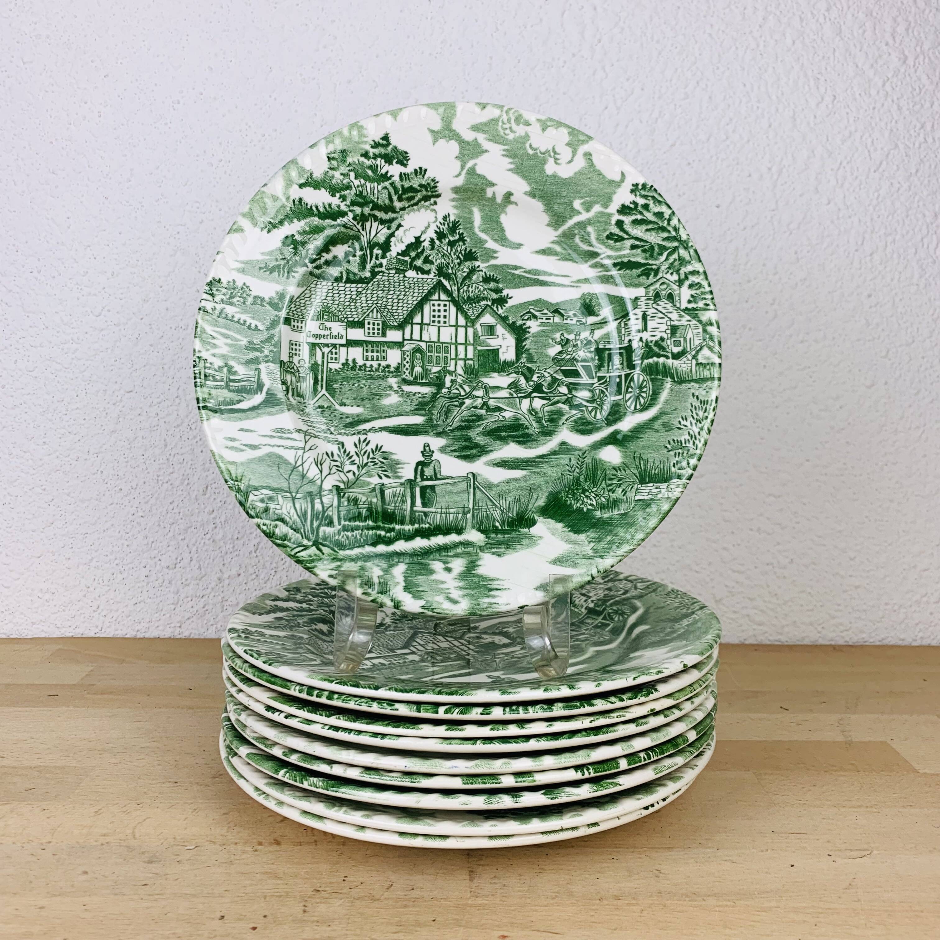 10 English Style Luneville green plates