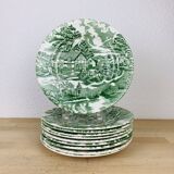 10 English Style Luneville green plates