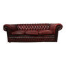 Three-seater burgundy burgundy leather chesterfield sofa