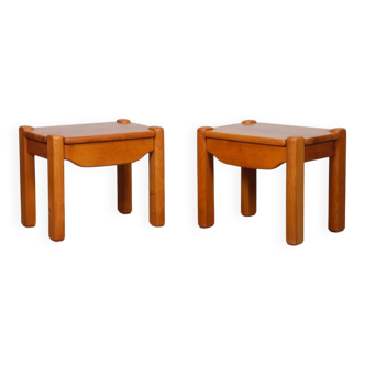 Pair of bedside tables in solid elm from the 1980s.