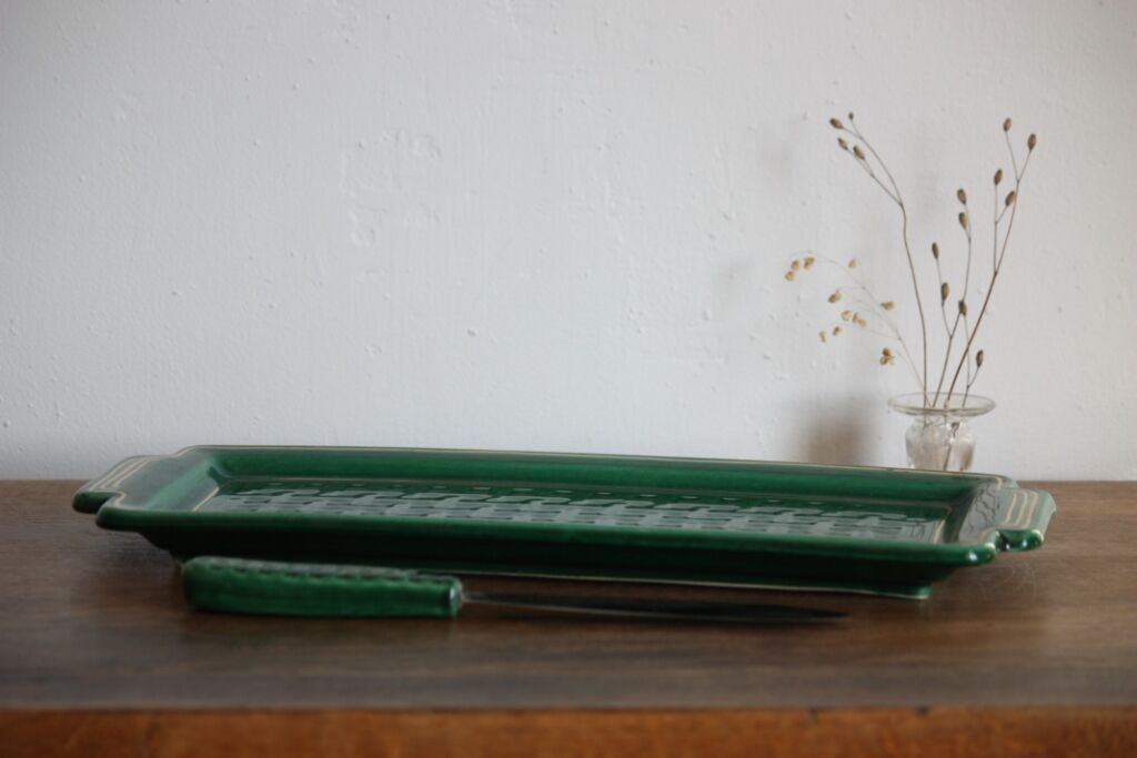 Green and gold ceramic dish