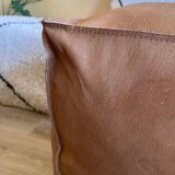 Vegan Leather Ottoman Pouf, Handmade, Cognac, Unstuffed, Moroccan Leather, Marrakech Souk