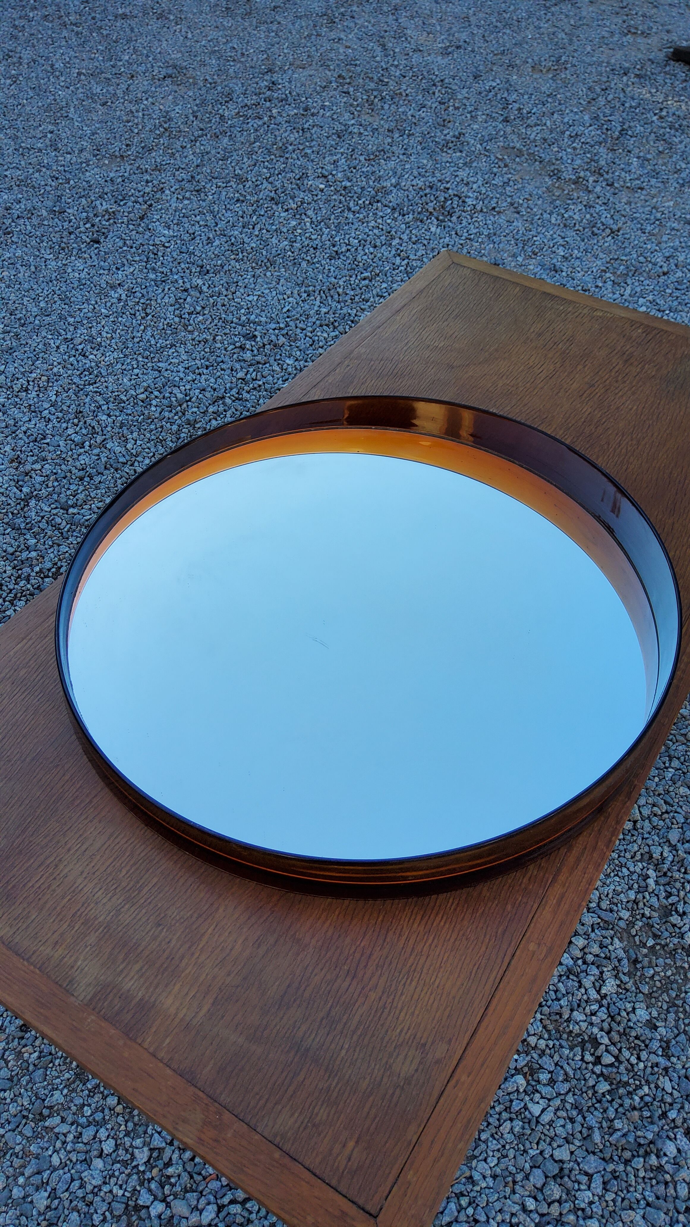 Syla round cap mirror from the 70s in smoked amber plexi