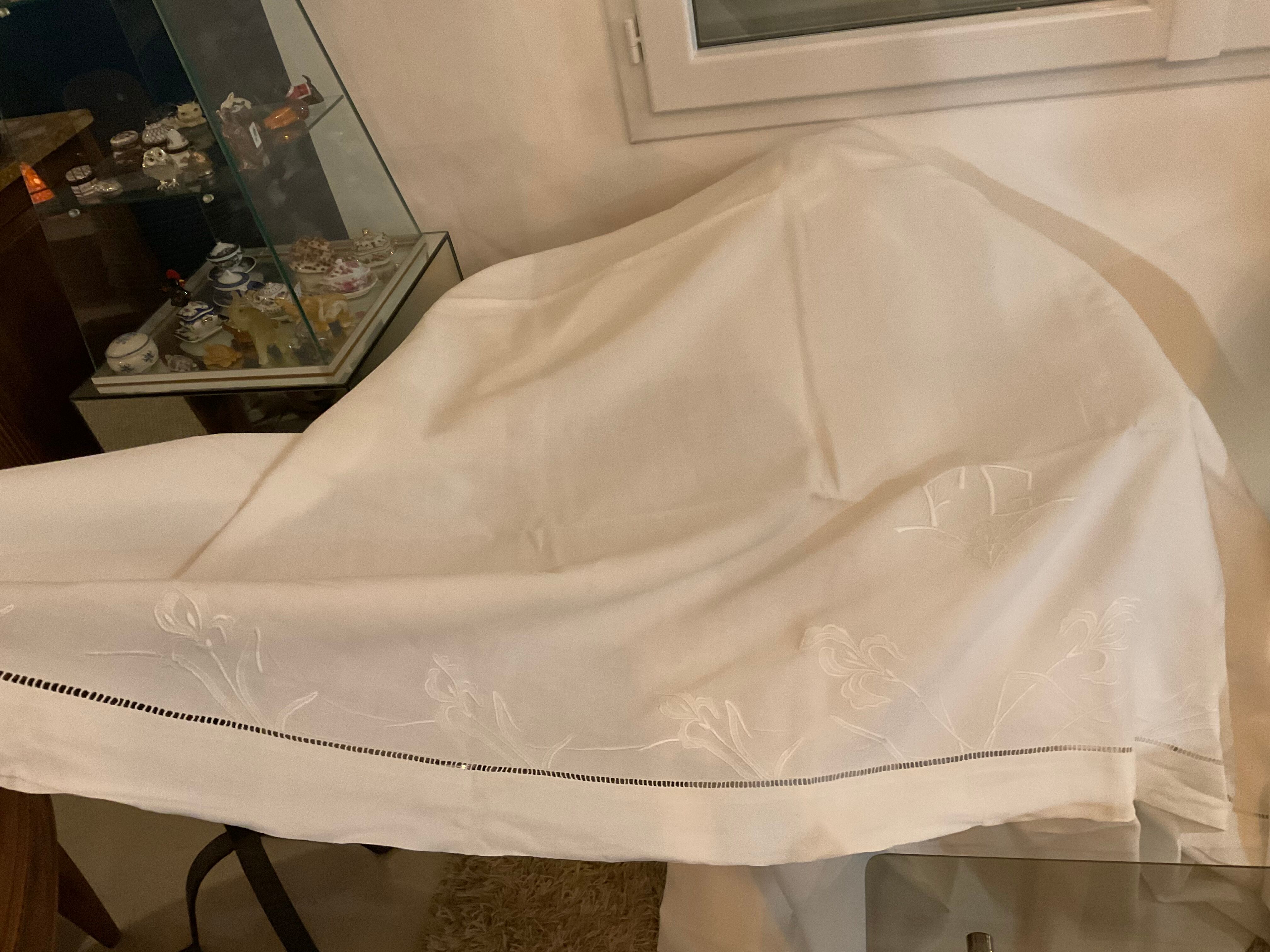 Old embroidered sheet. FG and embroidered flowers.232x315