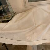 Drap ancien brodé FG et fleurs brodées, 232x315cm