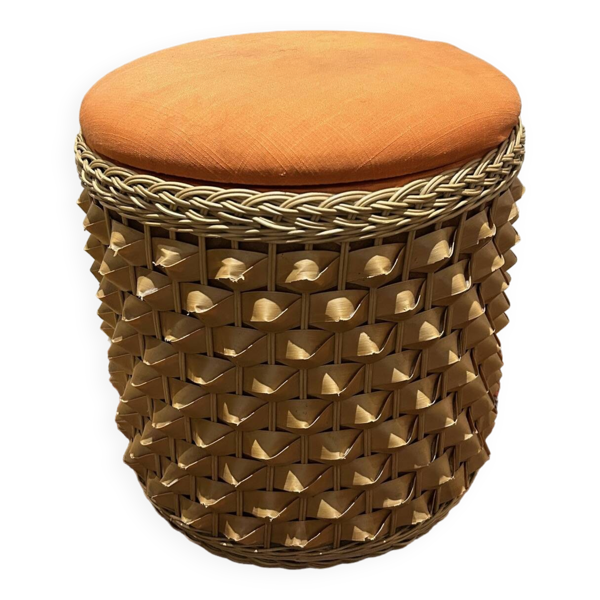 Pouf coffre en osier 1970