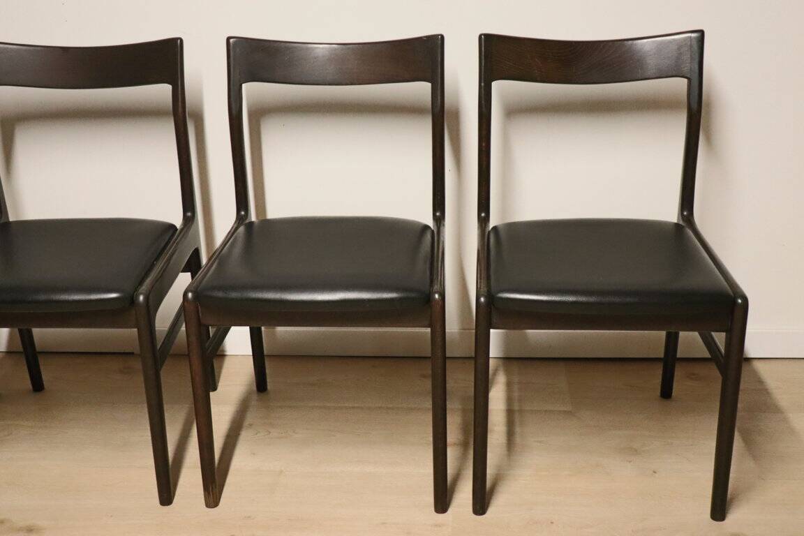 Set of 4 vintage chairs in teak and imitation leather, 1960s