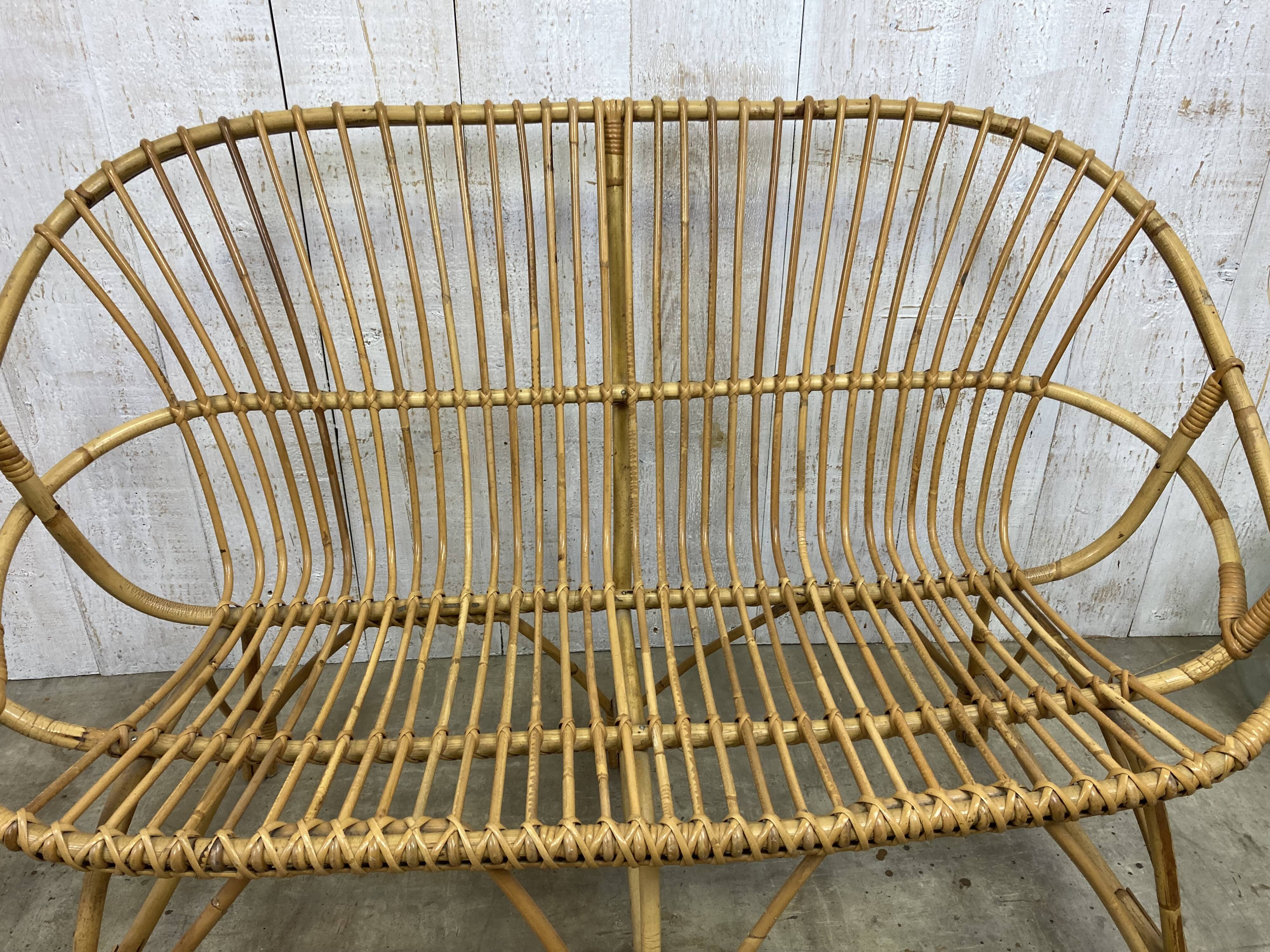 Vintage rattan bench