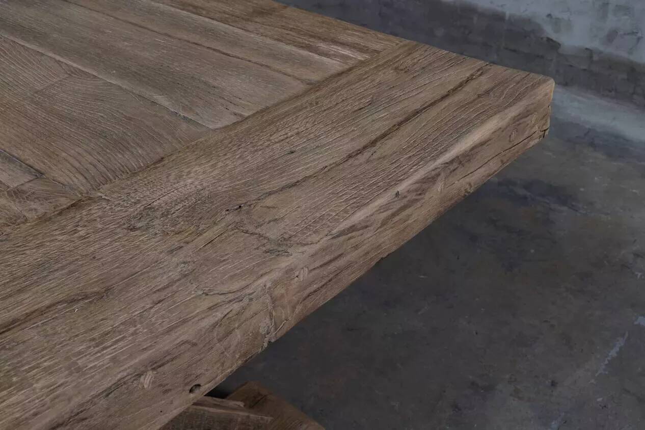 Farmhouse table in old solid oak, star-shaped legs 300 cm