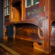 art nouveau cabinet with stained glass window, France circa 1910