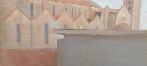 Oil painting on canvas Florence view of Santa Maria Novella early 1900