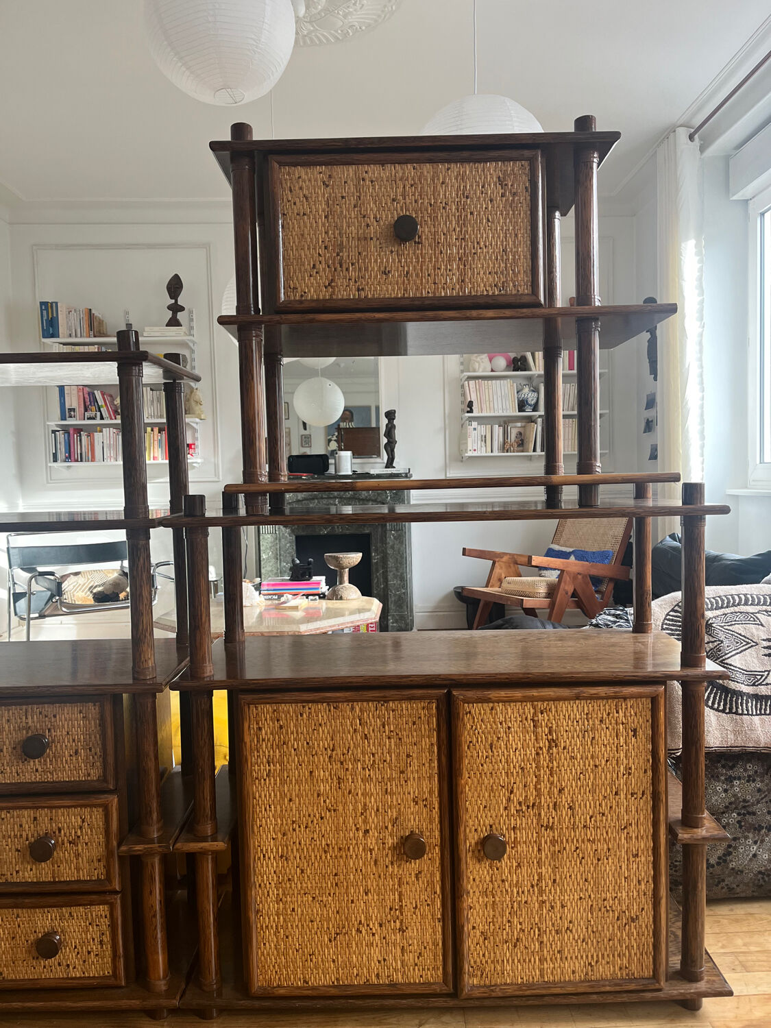 Modular rattan library Maugrion for Rochebobois