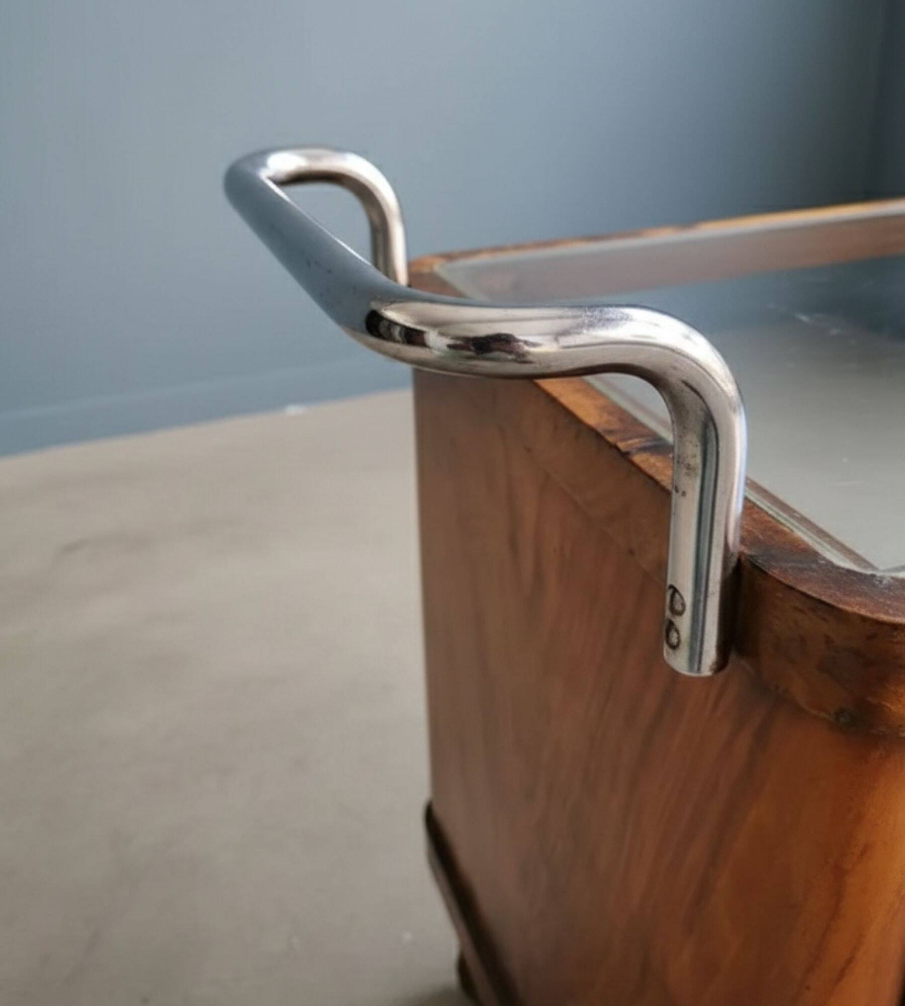 Art Deco walnut serving trolley with chrome, 1930s