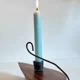 Brutalist olive wood candle holder vintage