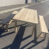 Solid oak farmhouse table and these two benches