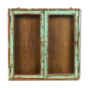 vitrine verte en bois patiné