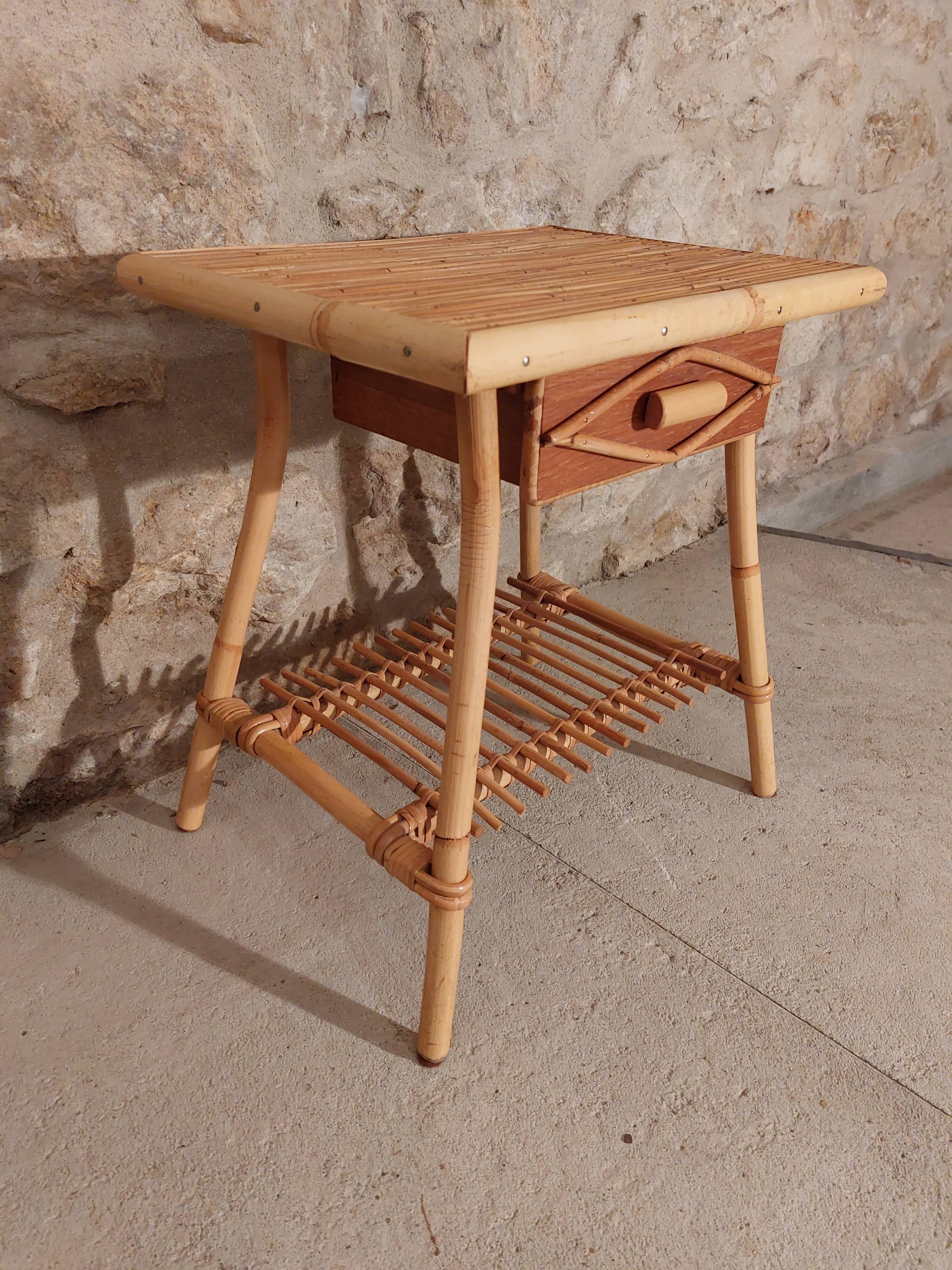 Side table with drawer rattan