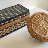 Set of 2 vintage rattan and rope baskets