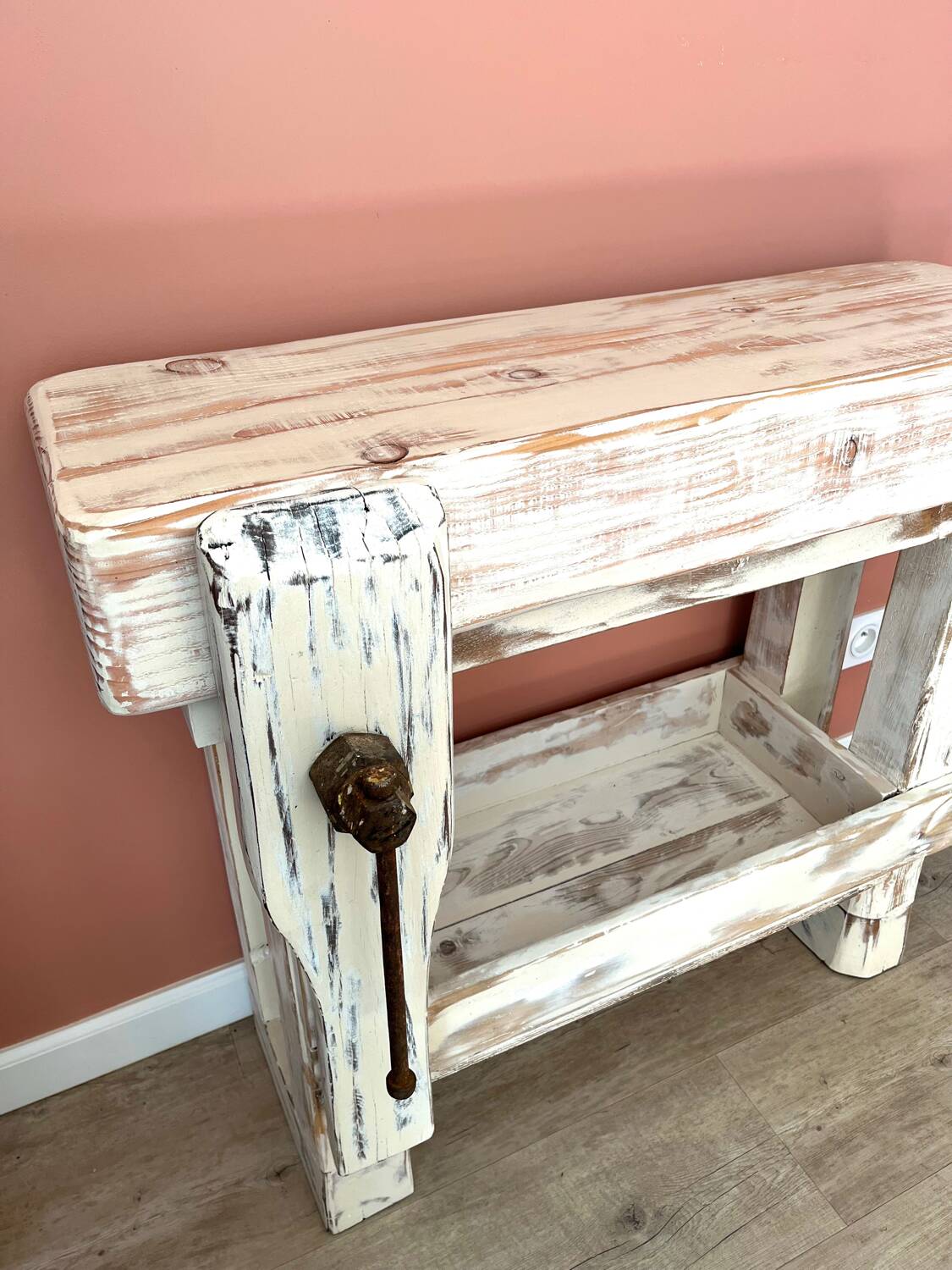 Solid bleached wood workbench