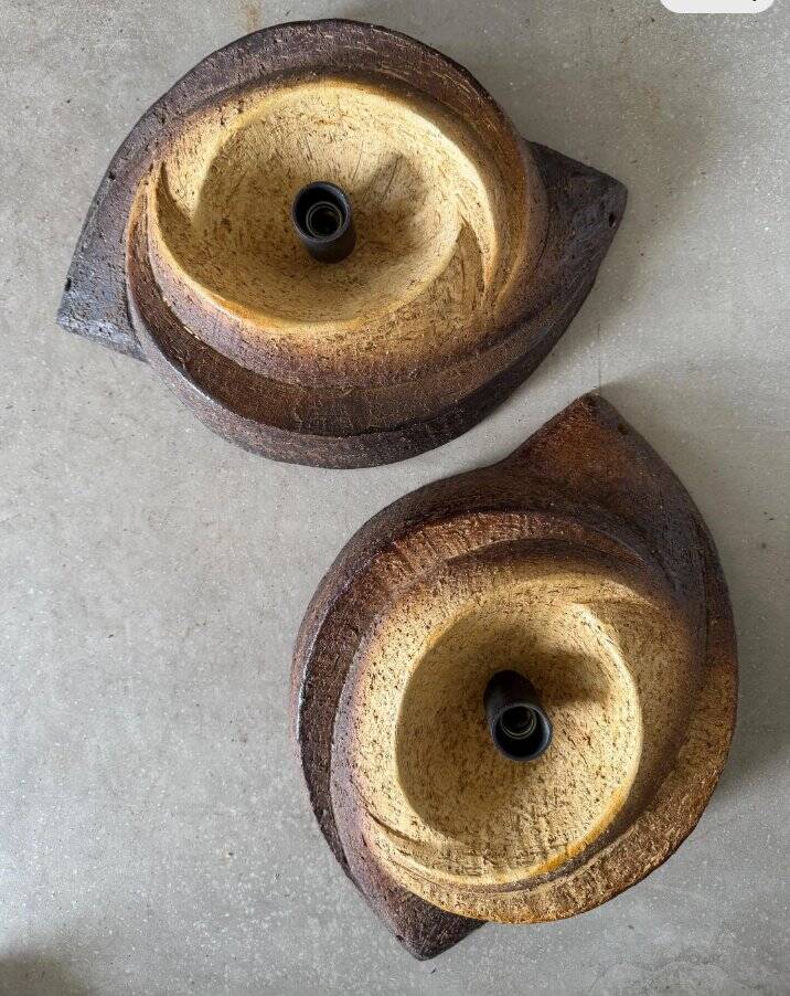 Vintage brutalist stoneware wall sconces, 1960s, set of 2